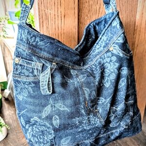 OOAK Handmade Floral Upcycled Denim Hobo Bag Crossbody